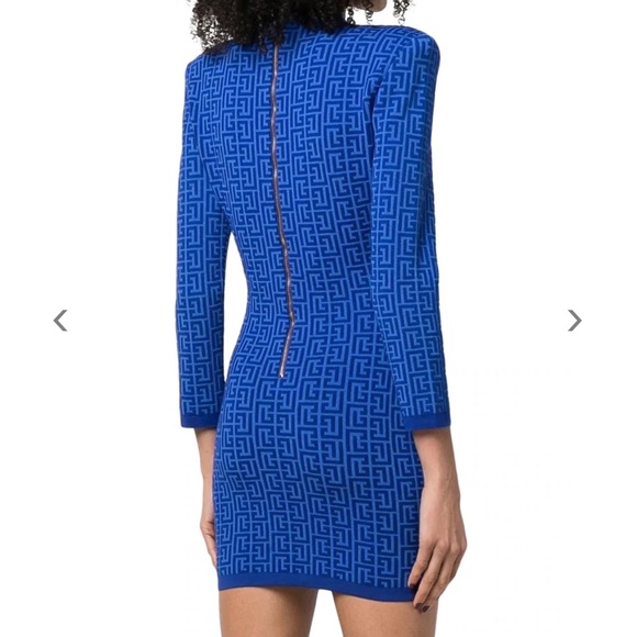 ❌SOLD❌ Balmain Balman Monogram Jacquard Long Sleeve Wool Blend Minidress - Picture 9 of 17